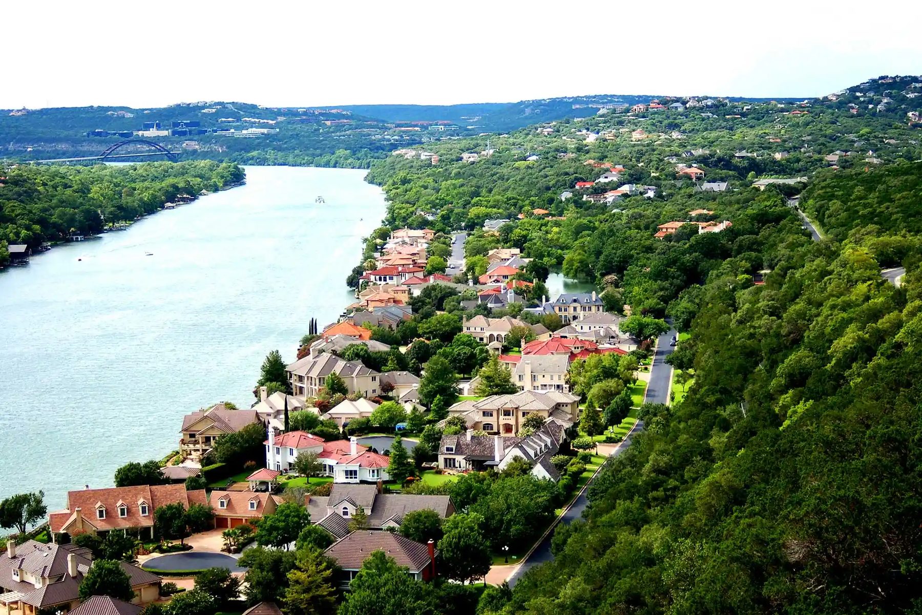 Aerial view of Lake Austin waterfront homes
